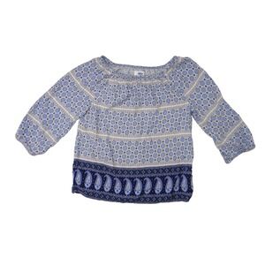 Old Navy Girls Size‎ L 10 12 Blue White Paisley Floral Print Boho Blouse Top